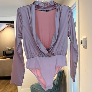 Pink satin body suit